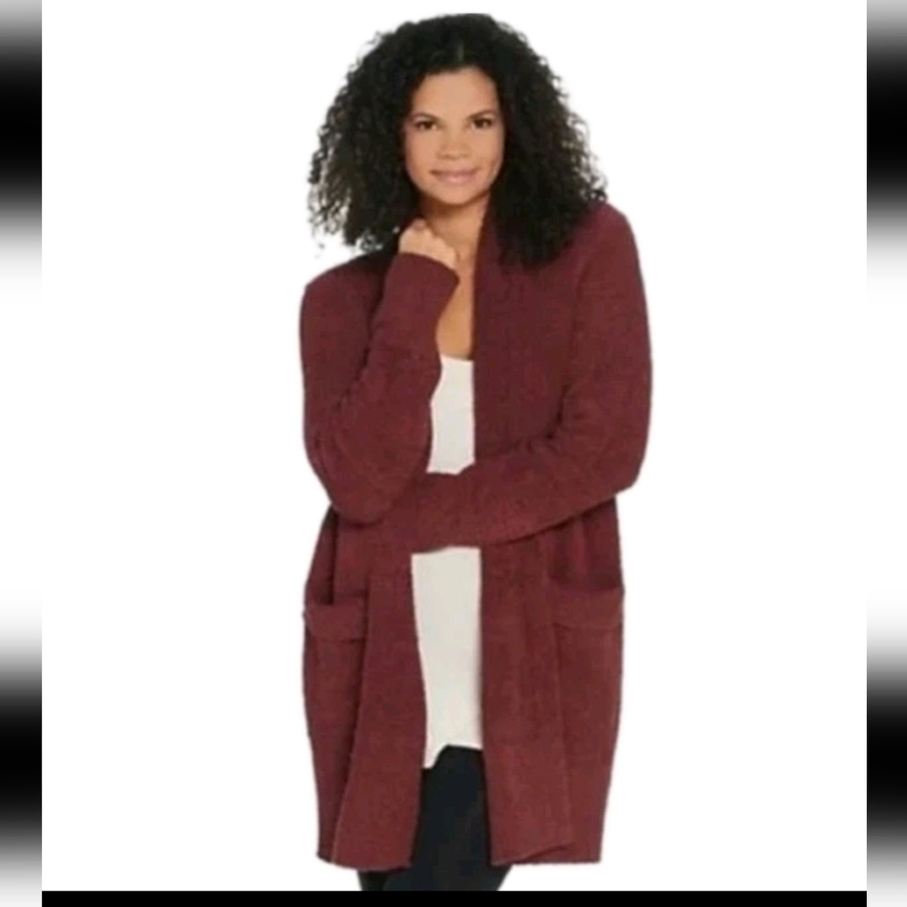 Barefoot Dreams Womens Burgundy Long Cozychic Blanket Cardigan L